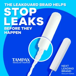 Tampax Pearl Tampons with LeakGuard Braid, Regular Absorbency, 50 Ct