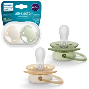 Núm ty siêu mềm Philips Avent 0-6 tháng, Cát/Màu xanh lá cây nhạt, Gói 2 Cái