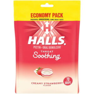Kẹo ngậm ho Halls có đường vị kem dâu bịch 70 viên