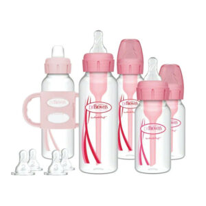 Set bình sữa Dr. Brown's Natural Flow Anti-Colic Options+ First Year, màu hồng, không chứa BPA, dành cho trẻ từ 0 tháng tuổi trở lên